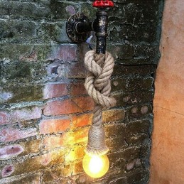 Applique parete E27 lampada vintage corda canapa rubinetto luce led muro country E29 LT2556 UNIVERSO PER USO INTERNO IP33 15,...