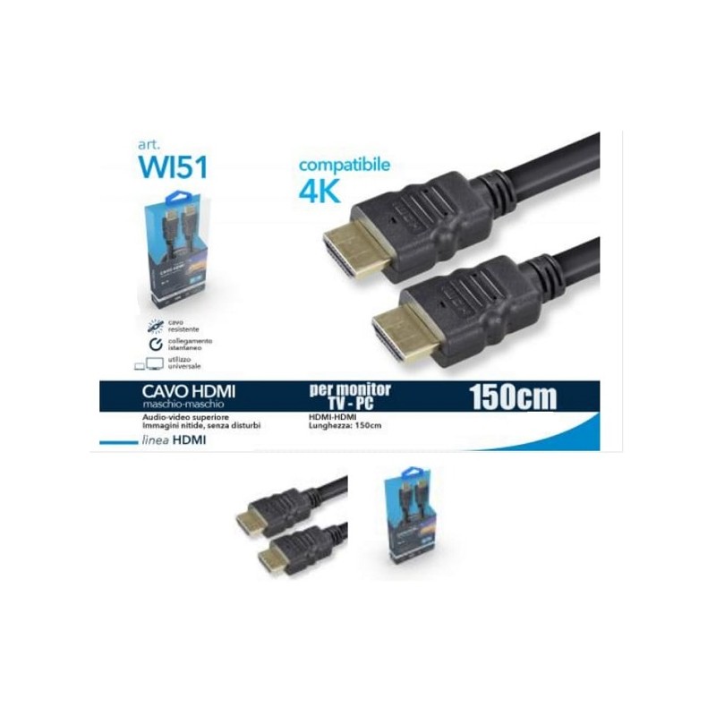 Cavo prolunga HDMI maschio-maschio 4k 150cm wi-51 LT2974 ABM SRLS® INFORMATICA 4,27 €