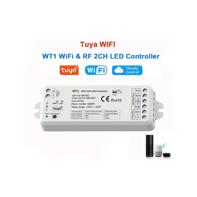 Centralina dimmer 2 in 1 WT1 push wifi rf smart home alexa google tuya compatibile con T11 R T6 R T1 LT3805 SKYDANCE DIMMER 3...