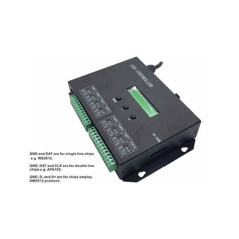 CONTROLLER H803SA 8port off-line stand-alone,scheda SD 8192 pixel, DMX LT1915 ABM  DIGITALI PIXEL SPI 153,72 €