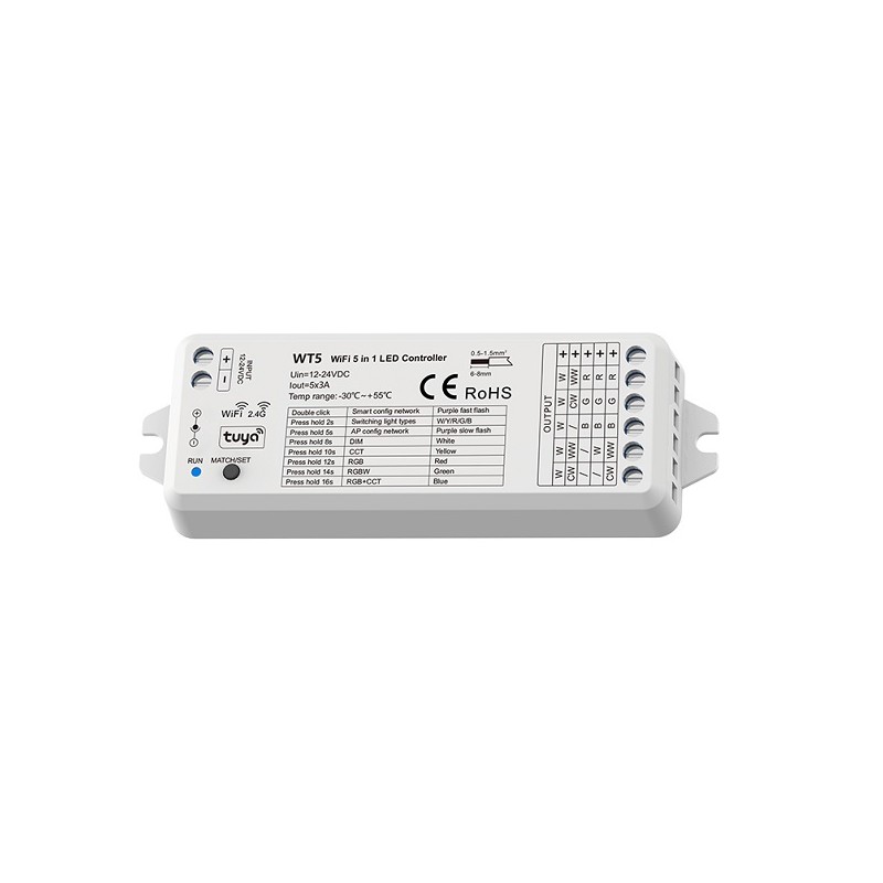 Controller multifunzione wt5 Wi-Fi 5 in 1 smart home google alexa tuya per Striscia LED Monocolore, CCT, RGB, RGBW o RGBWW co...