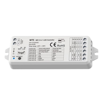 Controller multifunzione wt5 Wi-Fi 5 in 1 smart home google alexa tuya per Striscia LED Monocolore, CCT, RGB, RGBW o RGBWW co...