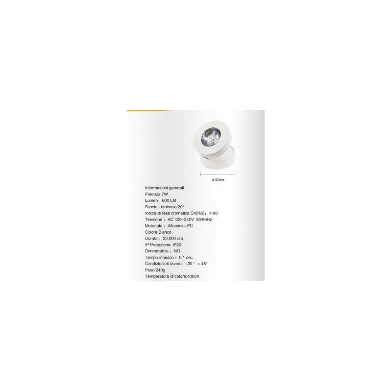 Faretto bianco orientabile 6500k Luce fredda 7w F-7W-BF LT3596  FARETTI A INCASSO PER CONTROSOFFITTO 12,30 €