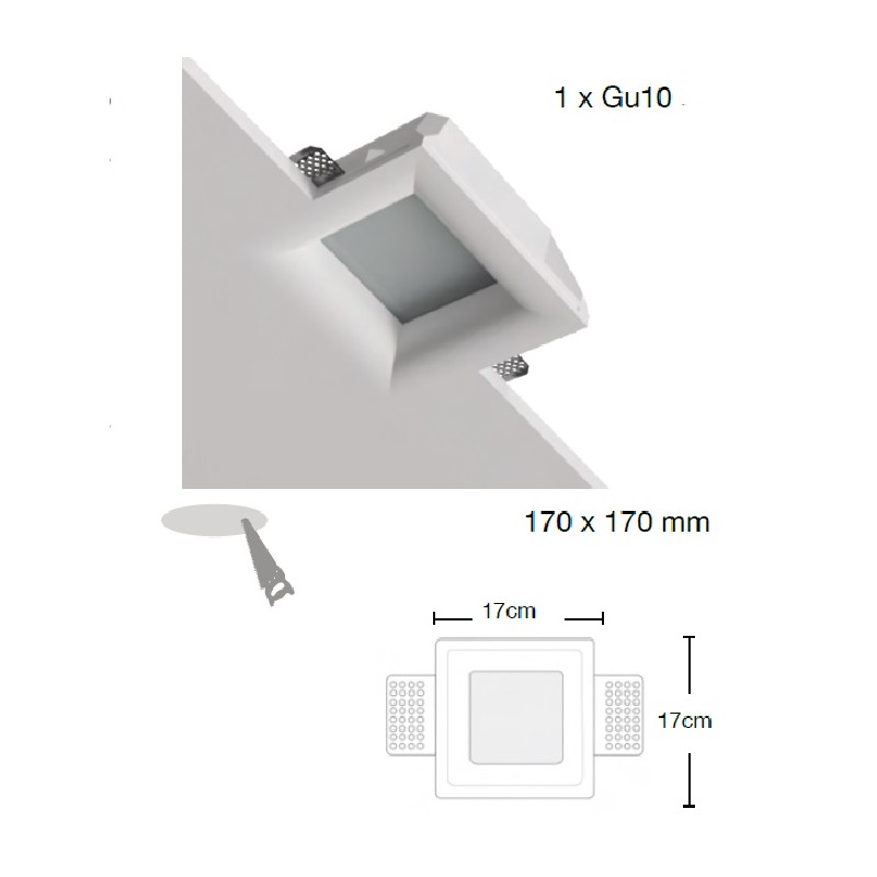 Faretto in gesso quadrato con vetro 17x17cm csf 120 LT1776 ABM SRLS® PORTA FARETTI IN GESSO 9,99 €