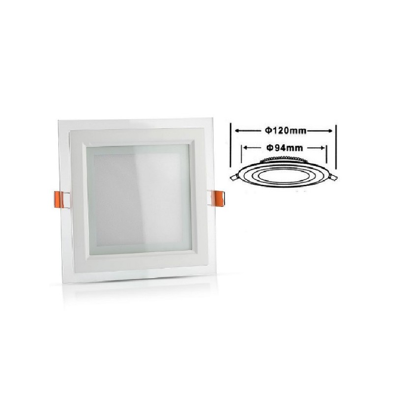 Faretto led 9W bordo in vetro quadrato luce naturale 4000K P-94E-QN P94E-QN LT3785  FARETTI CON BORDINO IN VETRO A INCASSO 5,...