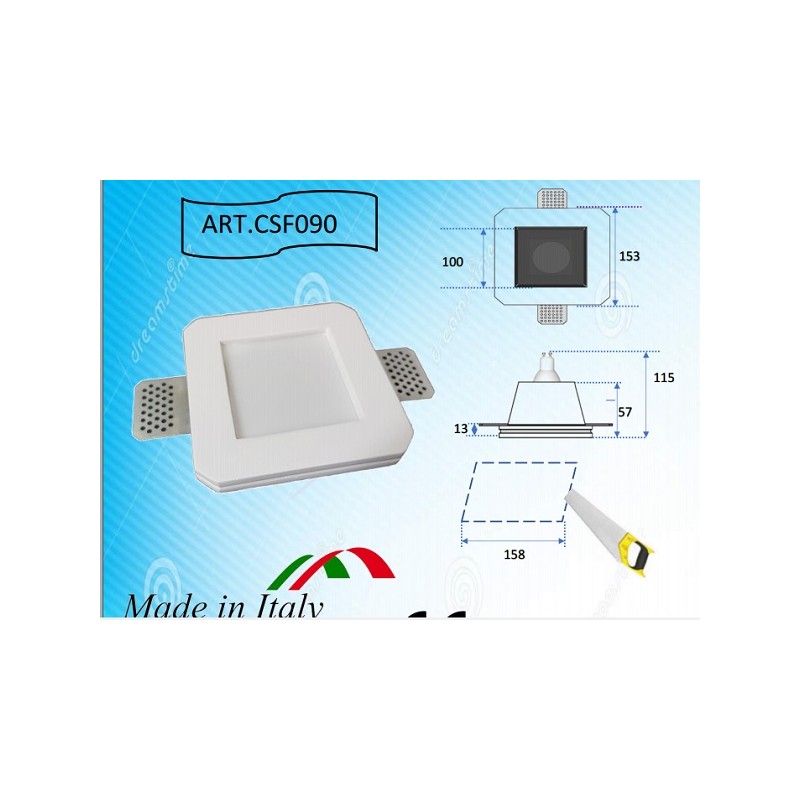 Faretto quadrato in gesso ceramico quinto tipo a scomparsa totale,prodotto da artigiani italiani. CSF 090 LT1801 ABM SRLS® PO...