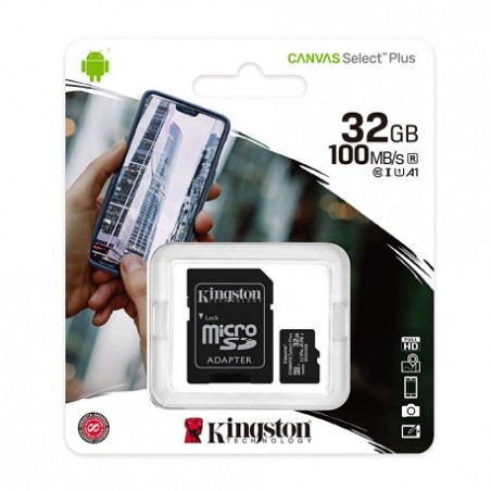 Kingston SDCS2/32GB Canvas Select Memoria Micro SD 32 GB, Velocità UHS-I di Classe 10 fino a 100 MB/s in Lettura, con Adattat...
