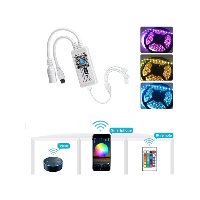 Kit Striscia LED 5mt rgb Smart Home 1-3 Google Alexa, WiFi Mini, Co