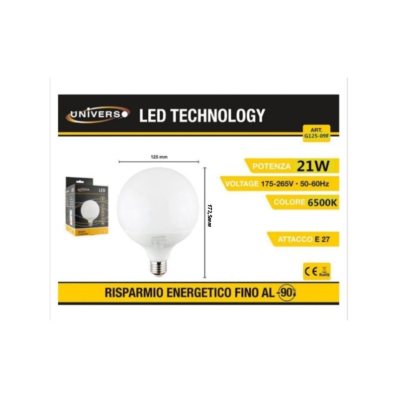 Lampadina led E27 G125-09f globo 21W Luce fredda 6500k