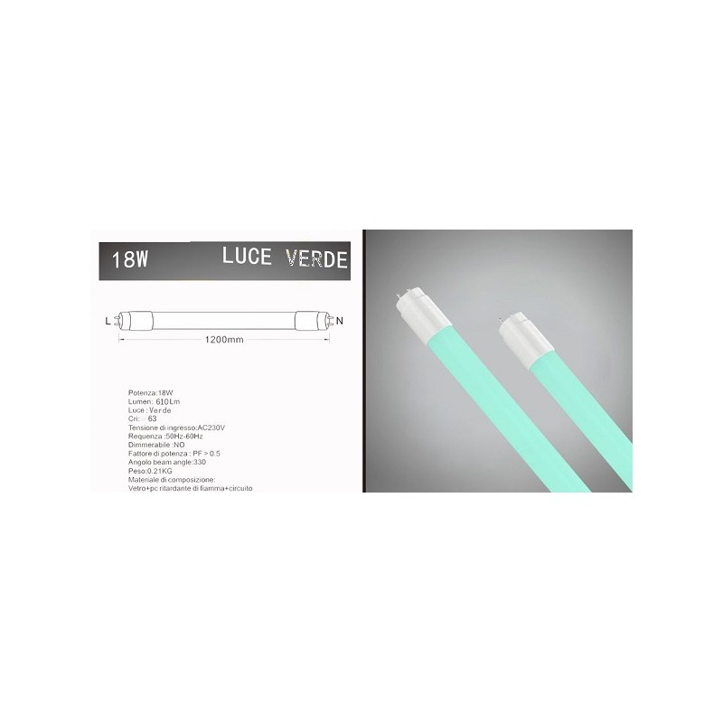 Neon T8 120 cm luce Verde 18W vetro T8-120-BV LT3606  NEON A LED 4,94 €