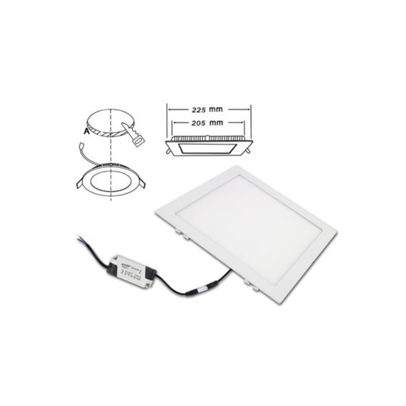 Pannello slim 18W quadrato luce fredda 6500k foro 20,5 cm est 22cm P-205A-QF P205A-QF LT1599 ABM SRLS® PANNELLI SLIM A INCASS...