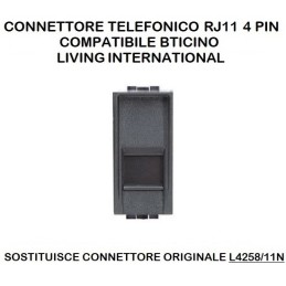 PRESA RETE CONNETTORE RJ 45 COMPATIBILE BTICINO LIVING ETHERNET UTP 5E TOT823n NERO LT1294 ABM SRLS® compatibili bticino livi...