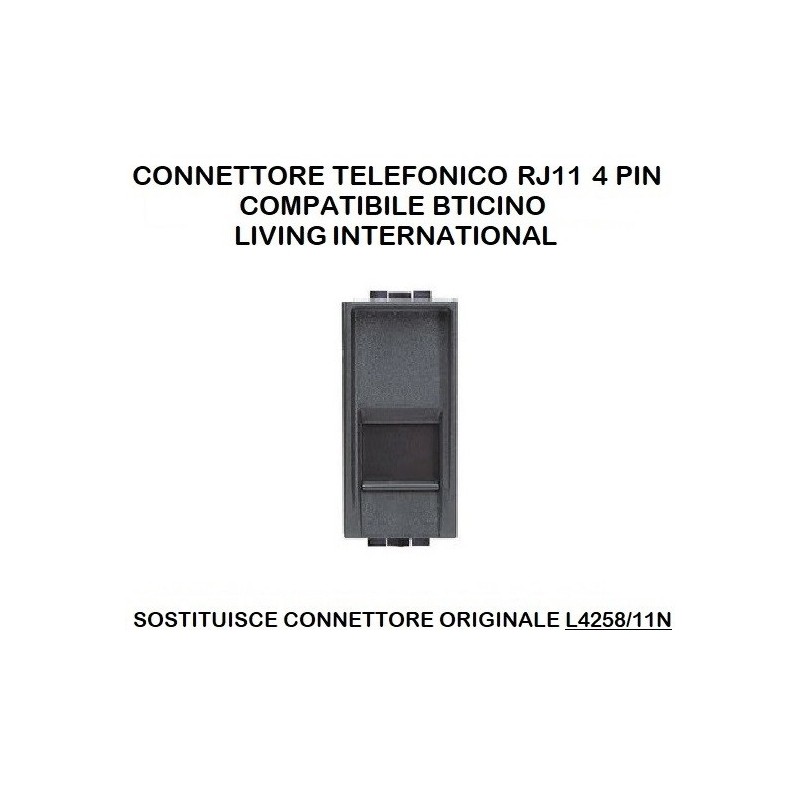 PRESA RETE CONNETTORE RJ 45 COMPATIBILE BTICINO LIVING ETHERNET UTP 5E TOT823n NERO LT1294 ABM SRLS® compatibili bticino livi...