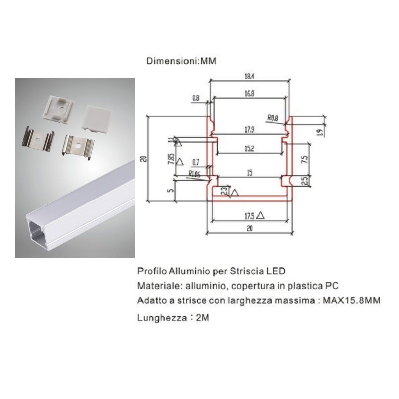 Profilo in alluminio alto AL-15 barra da due metri LT3560  PROFILI LED PER STRISCE 8,95 €