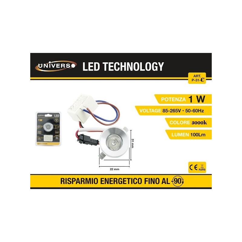 Punto luce da 1W 3000K da incasso rotondo luce calda mini led P-31-C LT2911 ABM SRLS® PUNTI LUCE 2,99 €