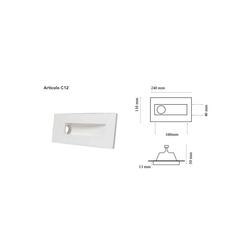 Segnapasso rettangolare in gesso ceramico ad incasso a scomparsa e alette regolabili. Csf 371 LT2219 ABM SRLS® PORTA FARETTI ...