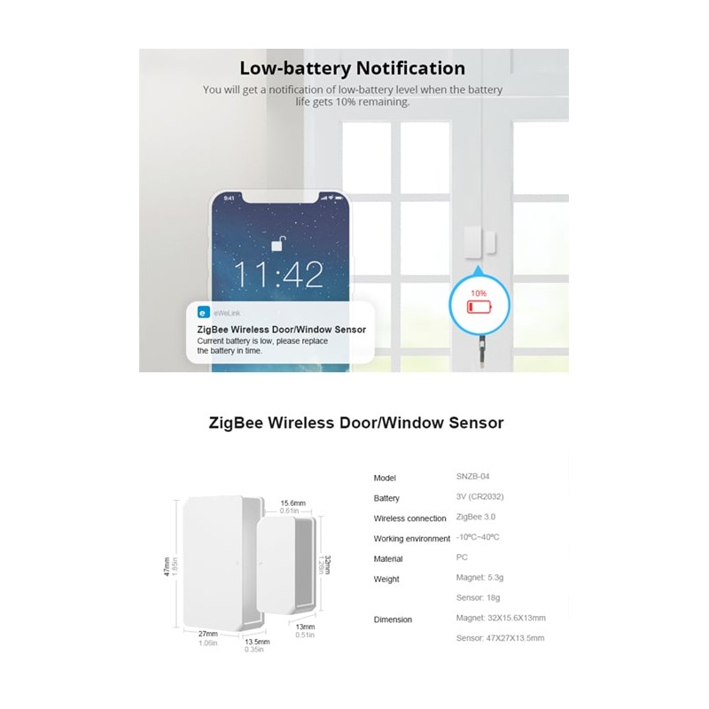 SONOFF SNZB-04. Contatto magnetico wireless ZigBee per porte e finestre LT3300 ABM SRLS® SMART HOME E DOMOTICA 13,66 €