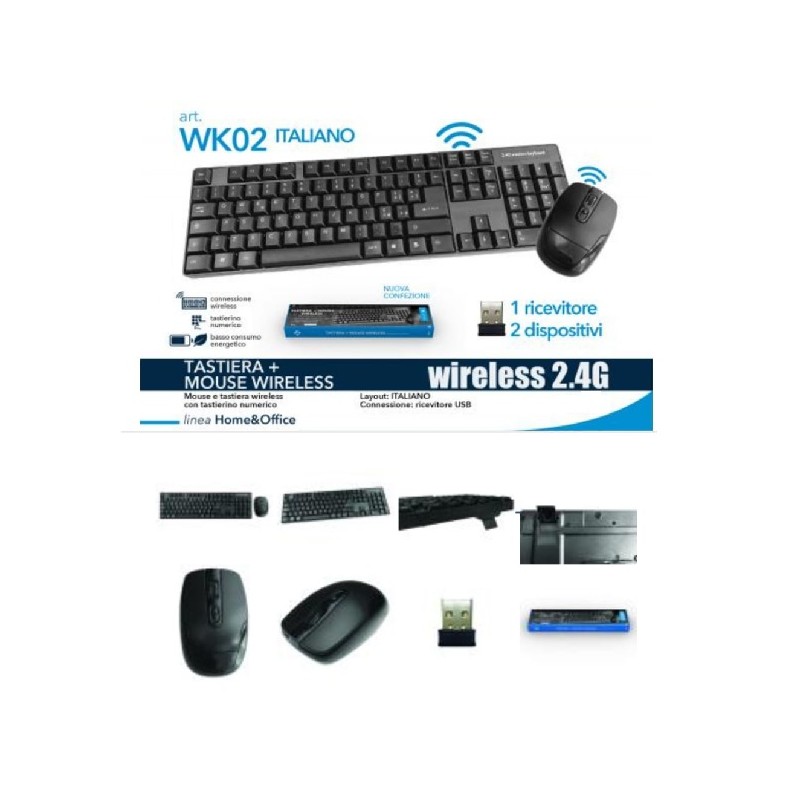 Tastiera + mouse Wireless con tastierino numerico WK-02 LT2983 ABM SRLS® LUCI PER GIOSTRE ED EFFETTI 16,23 €