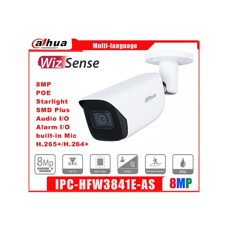 TELECAMERA AI IP ONVIF POE 8MP 2,8MM STARLIGHT DAHUA IPC-HFW3841E-AS-0280B LT3702 DAHUA TELECAMERE IP WIFI NVR DAHUA 184,46 €