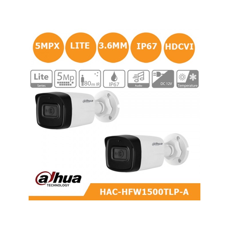 TELECAMERA DAHUA 5 MP BULLET AHD 3,6 mm IR LED 1080P HFW1500TL-A LT1917 ABM SRLS® TELECAMERE HDCVI E DVR DAHUA 59,78 €