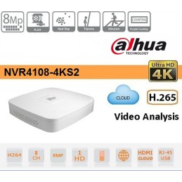 Videoregistratore Di Rete 8 canali IP Smart 1U, Ultra Hd 4K, H.265 Lite, ONVIF 2.4,Dahua NVR4108-4KS2 LT3235 ABM SRLS® DVR-XV...