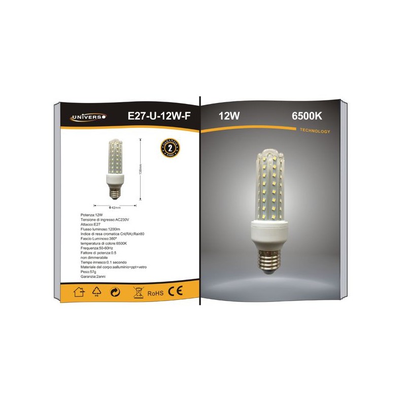 Lampadina led E27 12W luce fredda 6500K E27-U-12W-F LT2932 ABM SRLS® E27 3,42 €