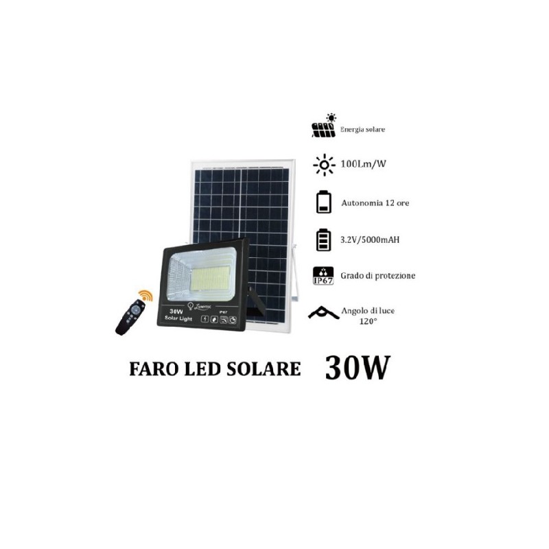 Faro LED 30W con Pannello Solare e Telecomando 6000K S01-30W LT3972 ABM SRLS® FARI SOLARI 32,28 €