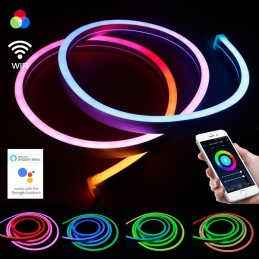 KIT Neon Flex Strip LED Digitale Intelligente 5mt 480 led SMART wifi RGB IC 24v 36w Compatibile Con Amazon Alexa E Google Ass...