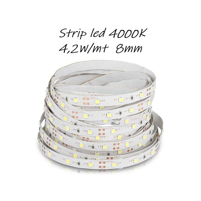 Strip led 3528 4,2W/mt 4000K 60led/MT 12V IP20 sku 212041( confezioni da 5 metri ) LT014 ABM SRLS® USO INTERNO IP20 3,67 €