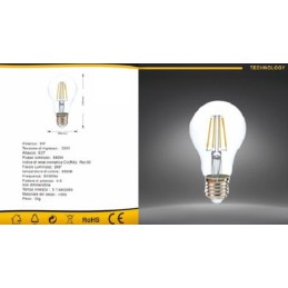 LAMPADINA LED E27 8W BULB A60 FILAMENTOLUCE FREDDA 6500K A60-T8F LT4394  E27 2,56 €