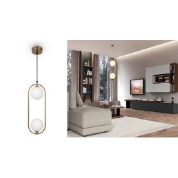 Lampadario a sospensione forma ovale bronzo con due sfere opache con attacco G9A33 LT4718 UNIVERSO LAMPADARI A LED 33,82 €